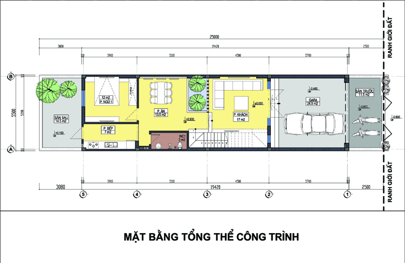 Bản vẽ thiết kế mặt bằng nhà ống 3 tầng mặt tiền 5,5m