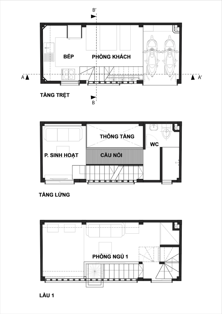 Mặt bằng bố tr&iacute; nội thất c&aacute;c tầng nh&agrave; phố S&agrave;i G&ograve;n