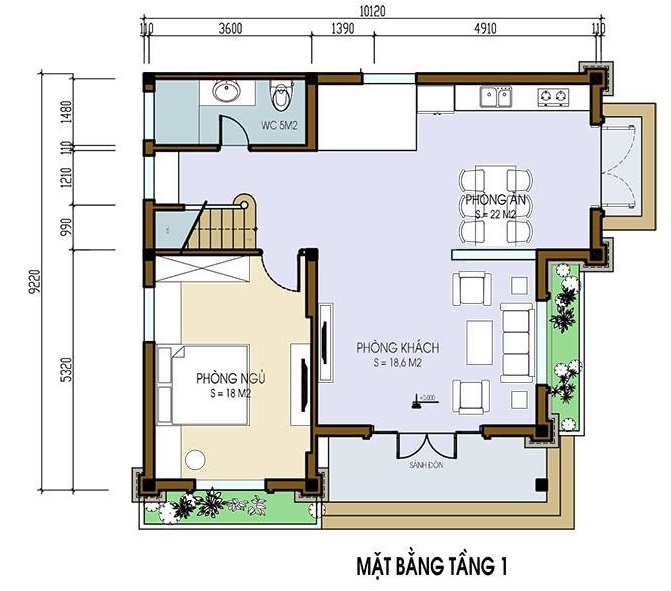 Mặt bằng bố tr&iacute; nội thất tầng 1 biệt thự