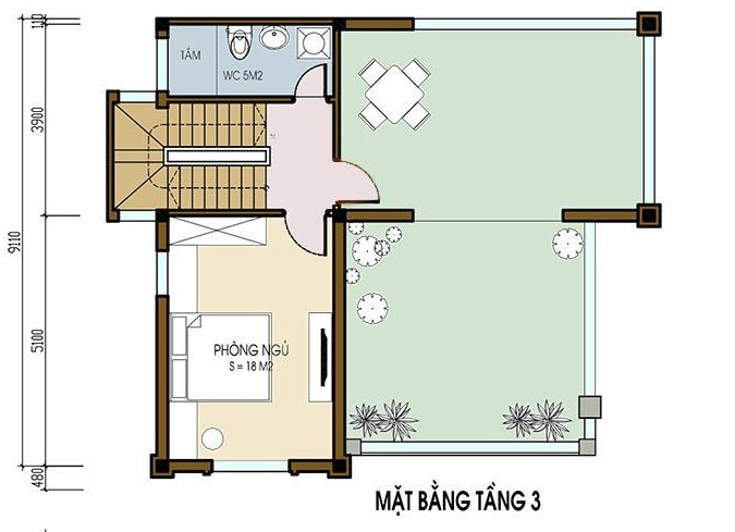 Mặt bằng bố tr&iacute; nội thất tầng 3 biệt thự