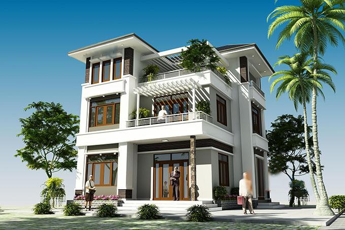 Phối cảnh 3D mẫu biệt thự 3 tầng phong c&aacute;ch hiện đại