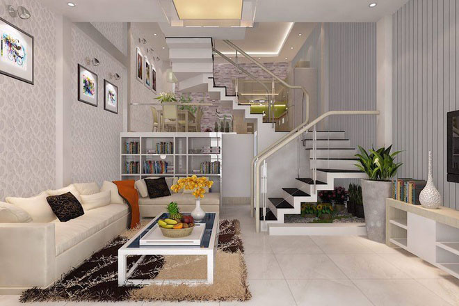 cầu thang nh&agrave; lệch tầng