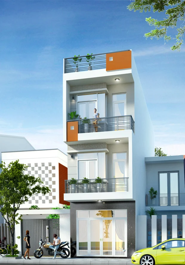 phối cảnh 3D mẫu nh&agrave; lệch tầng hiện đại