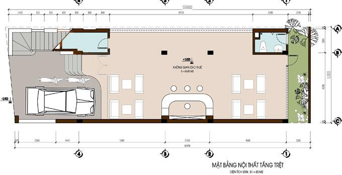 Mặt bằng tầng trệt nh&agrave; ống