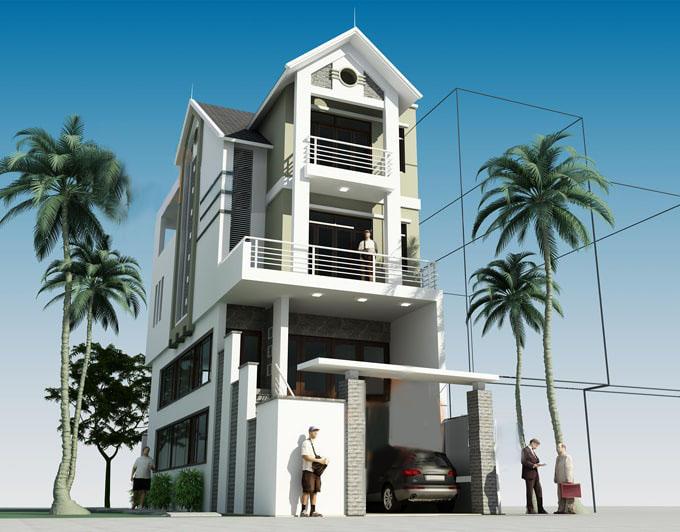 h&igrave;nh ảnh phối cảnh 3D mẫu nh&agrave; ống 4 tầng kết hợp kinh doanh