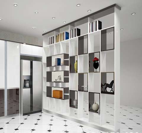 Tủ kệ lưu trữ bằng Acylic c&ograve;n đ&oacute;ng vai tr&ograve; l&agrave; v&aacute;ch ngăn trang tr&iacute;, ph&acirc;n t&aacute;ch tương đối giữa c&aacute;c kh&ocirc;ng gian chức năng trong nh&agrave;.