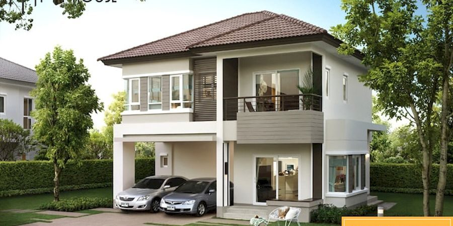 Mẫu nhà vuông vắn có gara ô tô ở phía trước