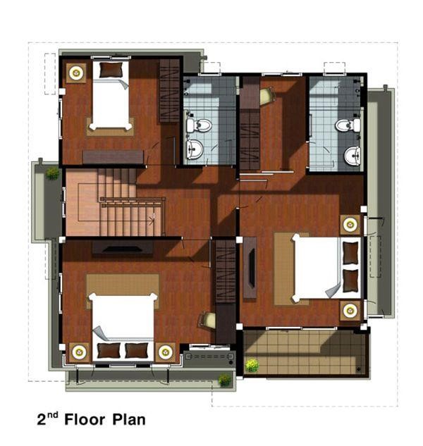 Mặt cắt ngang của tầng 2 mẫu thiết kế nhà vuông 10x10m