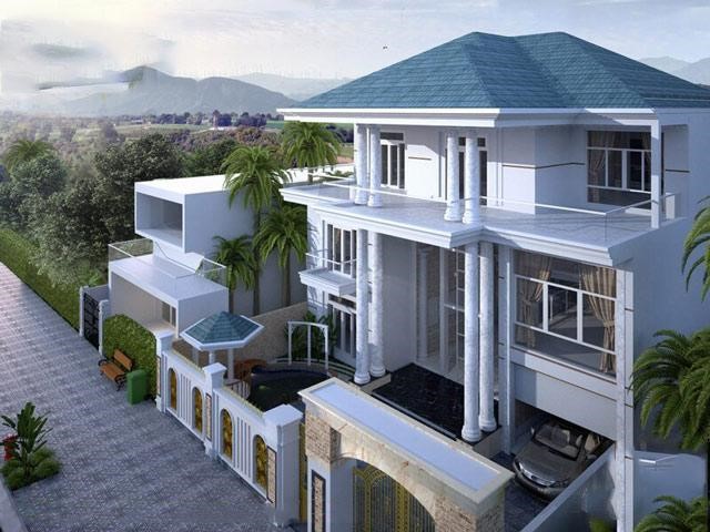 Phối cảnh 3D mẫu thiết kế nhà vuông 10x10m, 3 tầng hiện đại