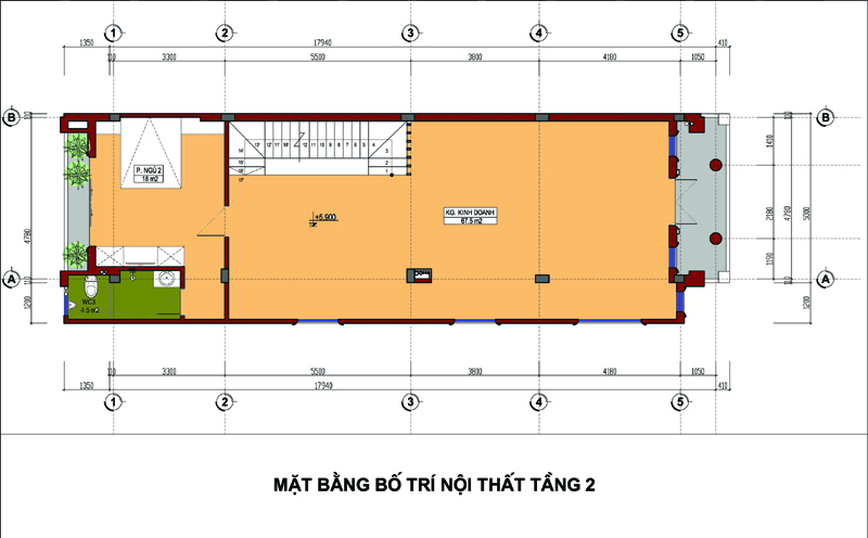 Mặt bằng tầng 2 nh&agrave; ống t&acirc;n cổ điển