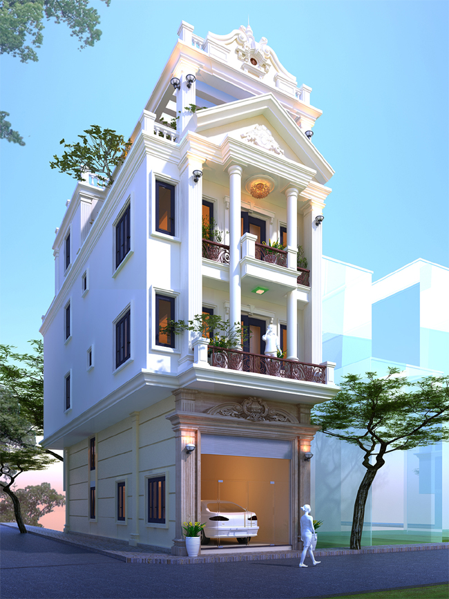 Những chậu cảnh xanh tốt v&agrave; lan can ban c&ocirc;ng cắt CNC tinh xảo tạo điểm nhấn sinh động cho mặt tiền nh&agrave; phố.