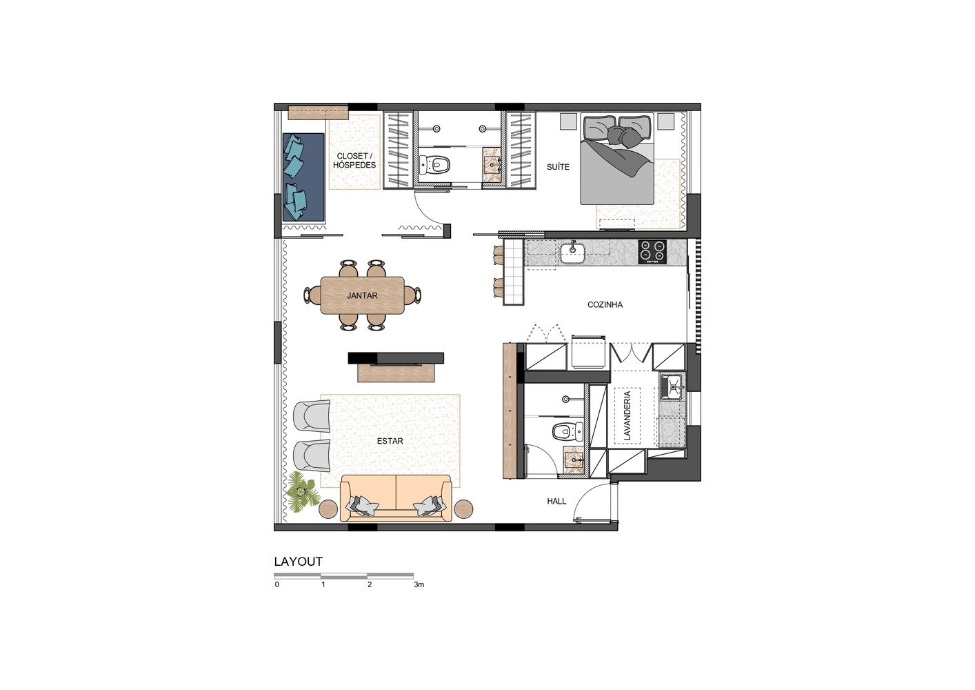 Phối cảnh kh&ocirc;ng gian nội thất trong căn hộ 70m2