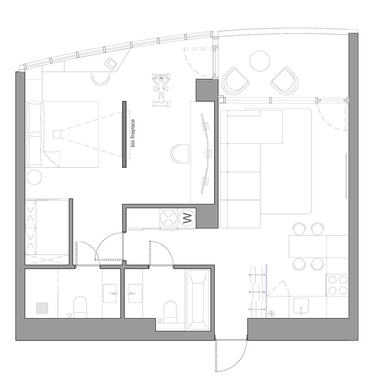 Sơ đồ bố tr&iacute; nội thất căn hộ 64m2