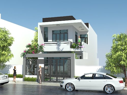 Phối cảnh 3D mẫu nhà phố 2 tầng phong cách hiện đại Phối cảnh 3D mẫu nhà phố 2 tầng phong cách hiện đại