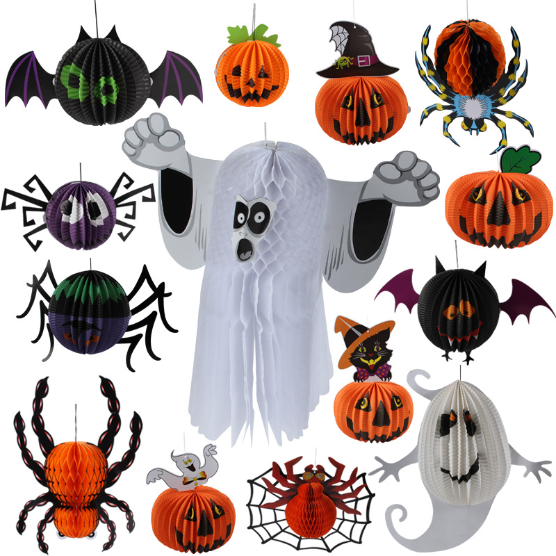 hình ảnh các mẫu đèn lồng Halloween đa dạng về màu sắc, kiểu dáng