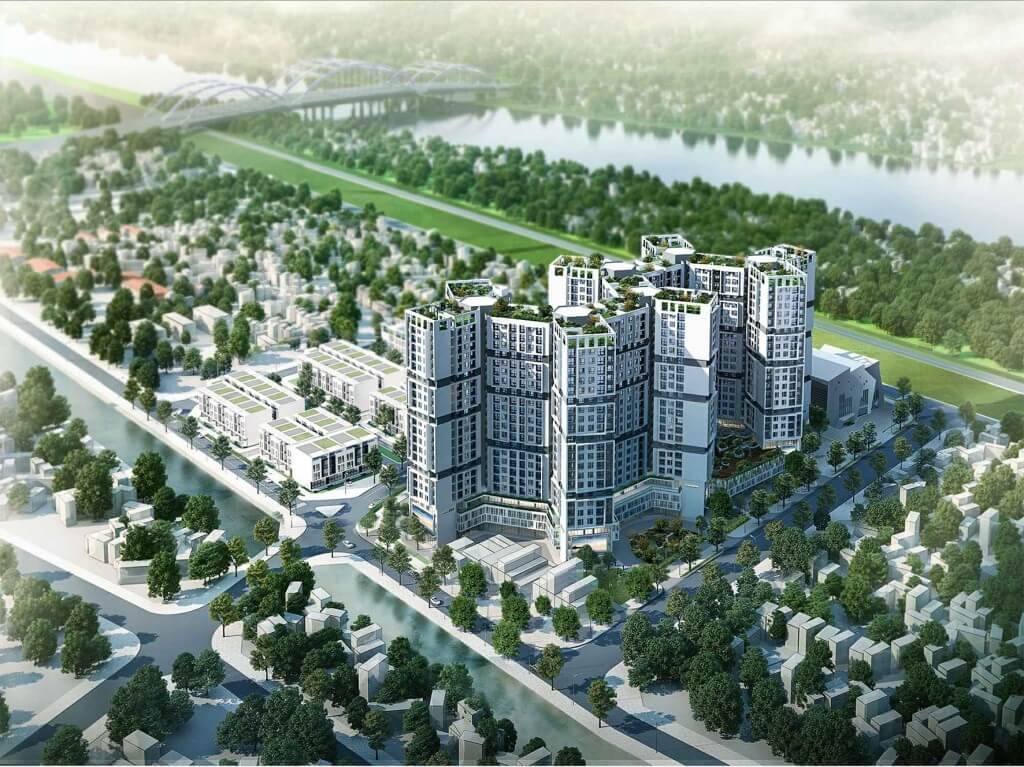 phối cảnh tổng thể một dự &aacute;n nh&agrave; ở v&agrave; trường học