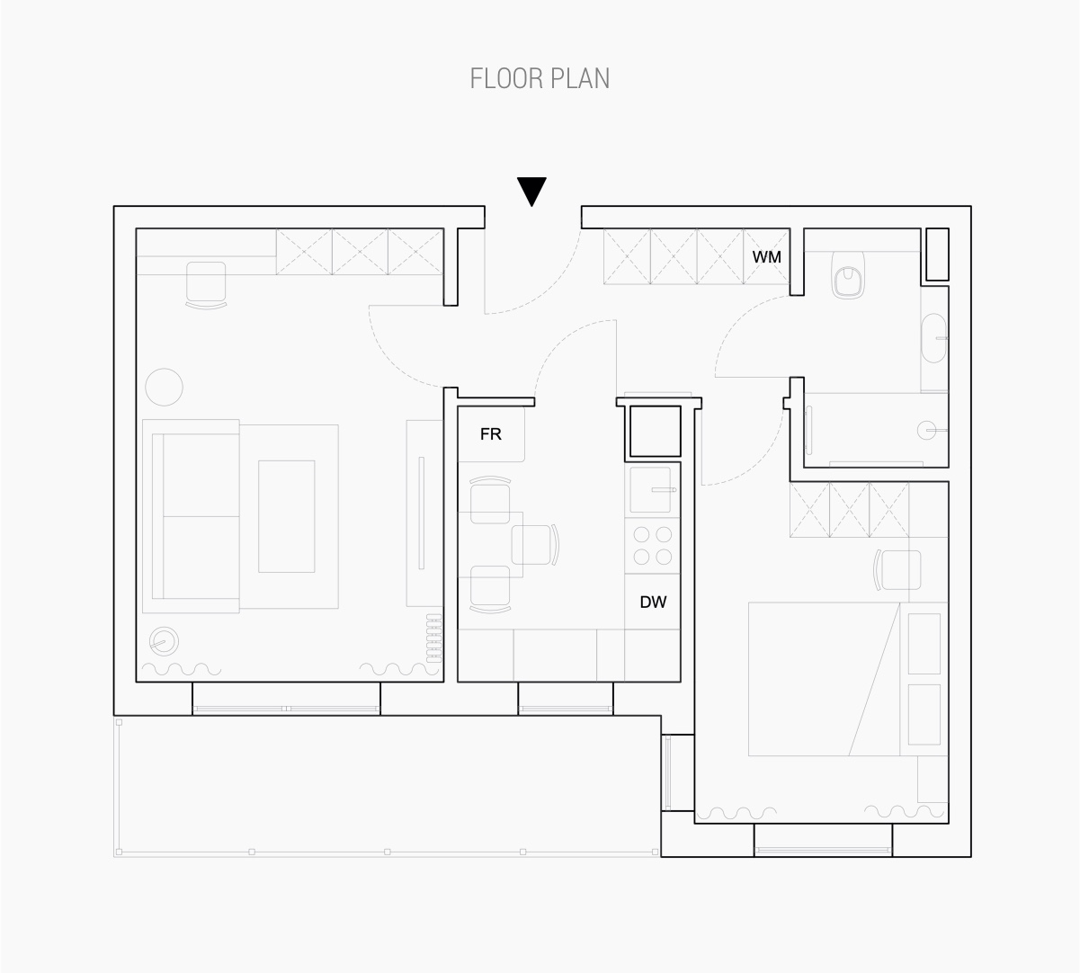 Sơ đồ bố trí nội thất căn hộ 43m2