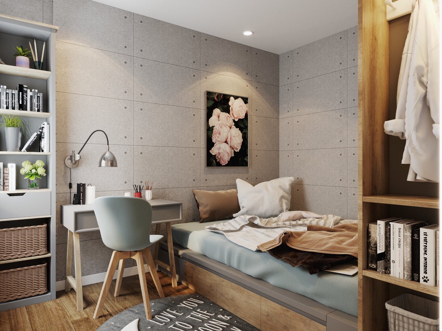 Mẫu ph&ograve;ng ngủ nhỏ xinh, tiện nghi trong căn hộ chung cư 80m2.