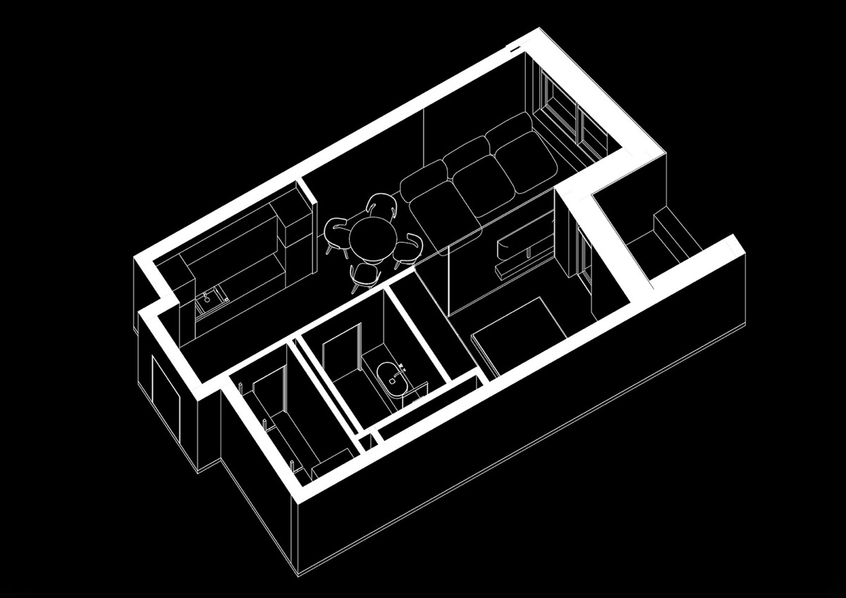 Bản vẽ phối cảnh nội thất căn hộ 44m2