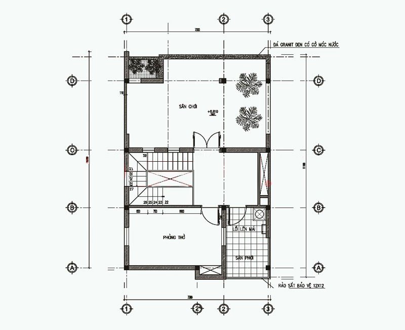 Mặt bằng bố trí nội thất tầng 3 nhà ống