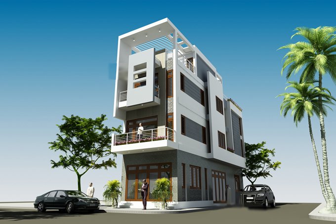 Phối cảnh 3D mẫu nhà phố 4 tầng kết hợp kinh doanh