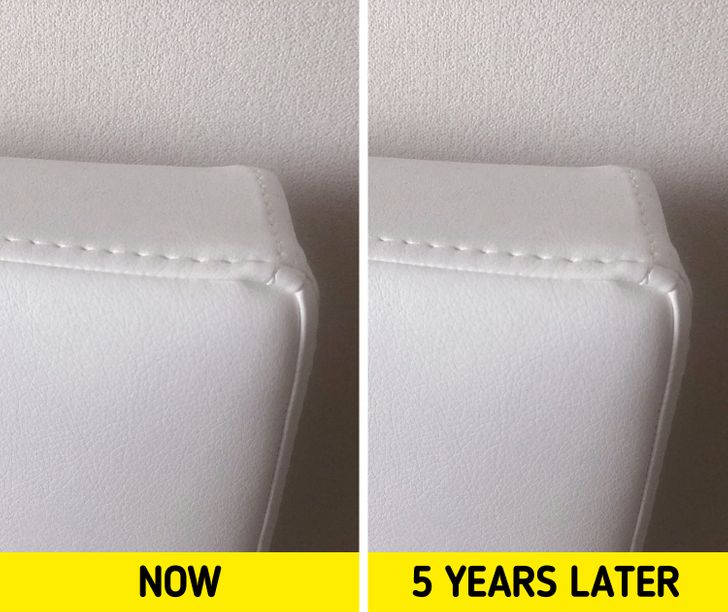 hình ảnh cận cảnh một góc ghế sofa màu trắng bọc da