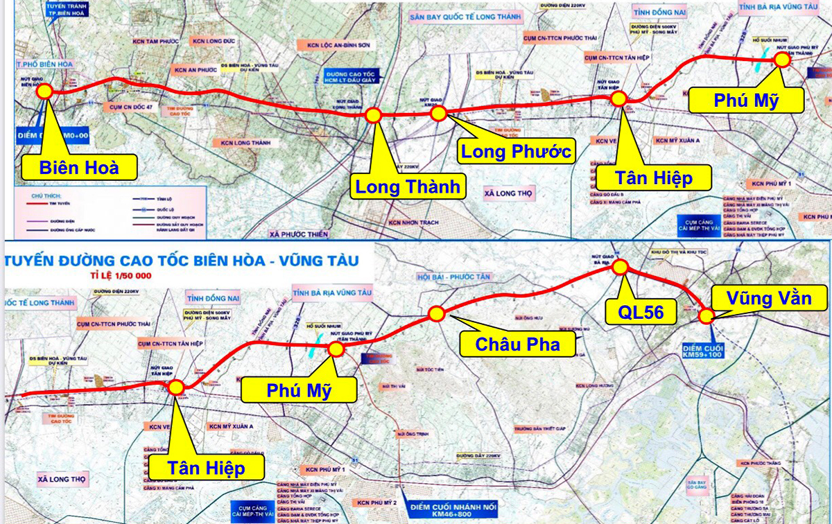 bản đồ có đường chỉ đỏ thể hiện hướng tuyến cao tốc