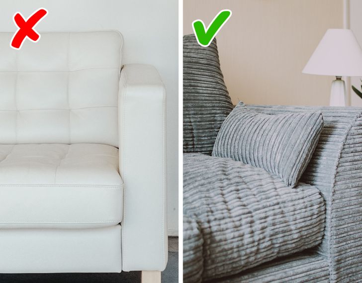 ghế sofa da màu trắng và sofa bọc nỉ nhung tăm