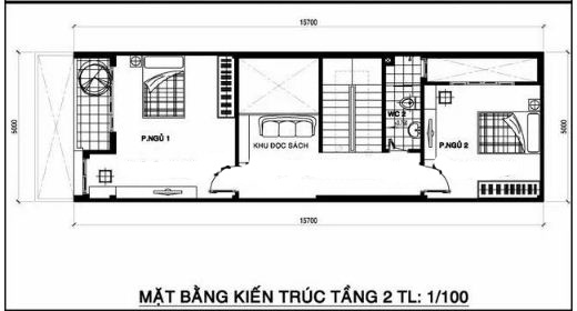 Mặt bằng thiết kế nh&agrave; phố 2 tầng 1 tum