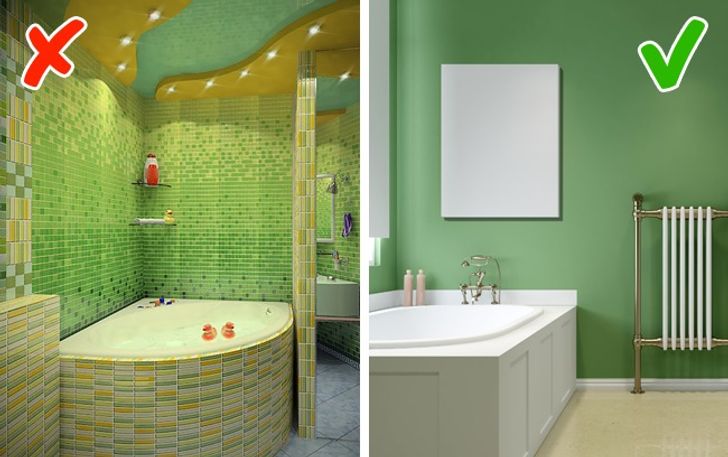h&igrave;nh ảnh ph&ograve;ng tắm m&agrave;u xanh l&aacute; chủ đạo theo phong c&aacute;ch truyền thống rườm r&agrave;, rối mắt v&agrave; ph&ograve;ng tắm phong c&aacute;ch tối giản, tho&aacute;ng đẹp