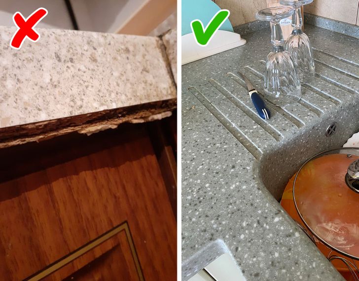 N&ecirc;n chọn vật liệu kh&aacute;ng nước, bền chắc l&agrave;m b&agrave;n bếp