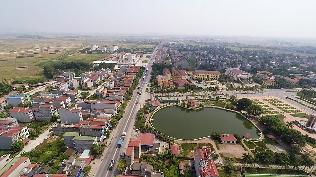 Một góc tỉnh Bắc Ninh nhìn từ trên cao có hồ nước và nhiều công trình nhà ở