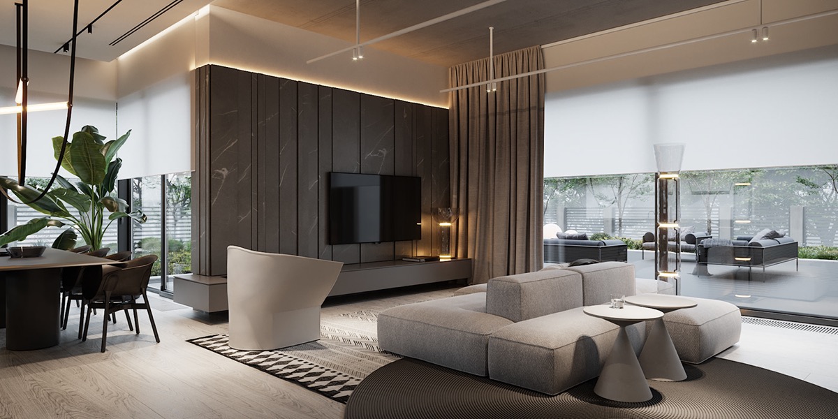 Ghế sofa m&ocirc;-đun cung cấp chỗ ngồi xoay quanh 360 độ, tạo điều kiện tối ưu g&oacute;c xem tivi hoặc tầm nh&igrave;n ra kh&ocirc;ng gian xanh b&ecirc;n ngo&agrave;i.