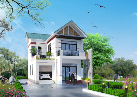 hình ảnh phối cảnh 3D mẫu biệt thự 2 tầng mái Thái phong cách hiện đại