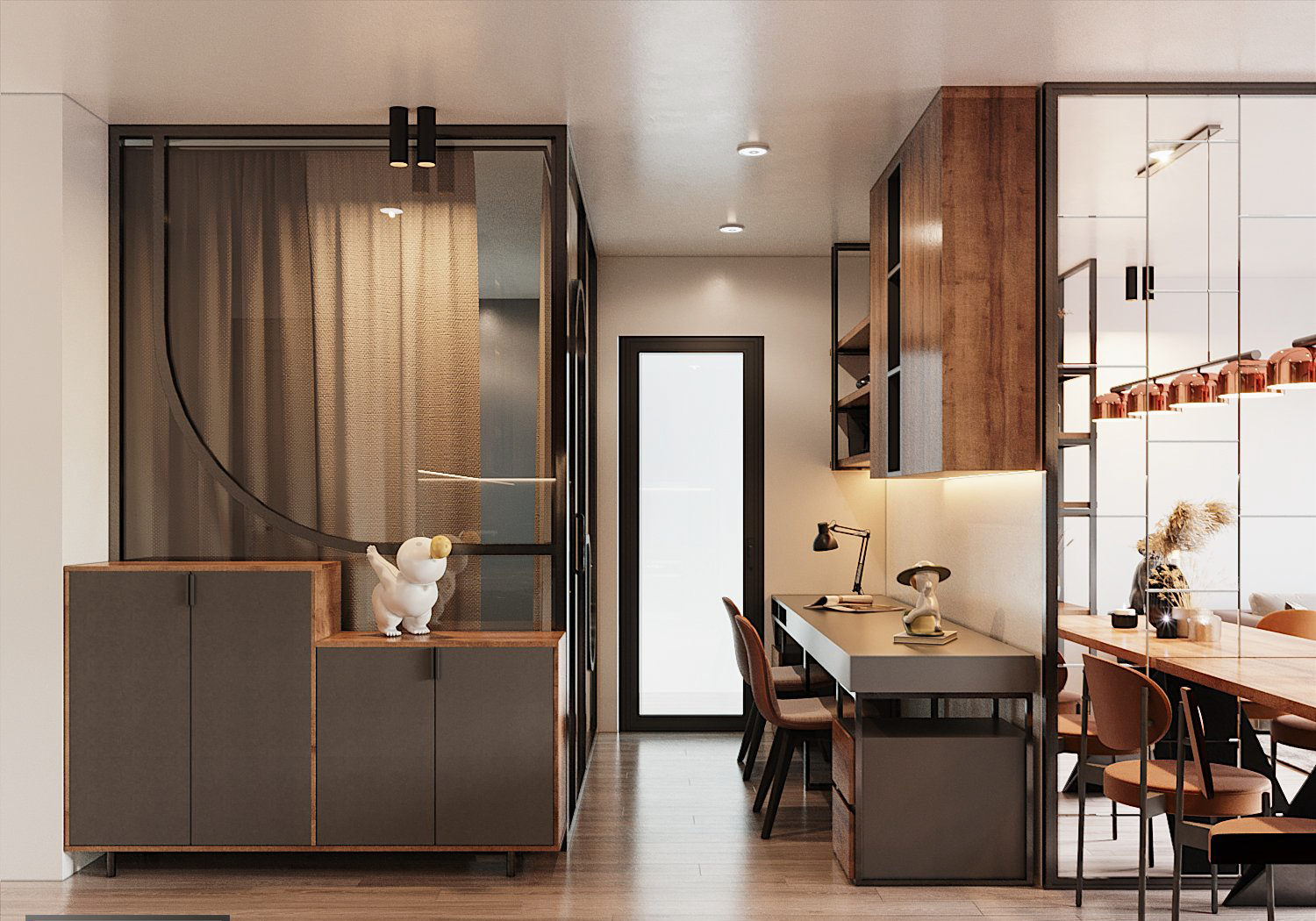 phòng làm việc tại nhà đẹp Không gian làm việc tiện nghi, gọn đẹp dành cho hai người. Vào ban ngày, gia chủ có thể tận dụng tối đa ánh sáng tự nhiên.