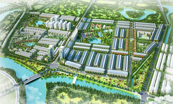 hình ảnh phối cảnh tổng thể một dự án khu đô thị nhìn từ trên cao