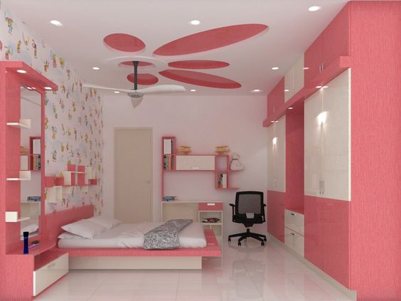ph&ograve;ng ngủ b&eacute; g&aacute;i với sắc hồng - trắng kết hợp