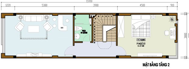 Mặt bằng bố tr&iacute; nội thất tầng 2 nh&agrave; ống