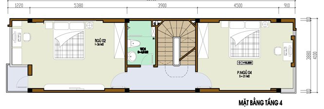 Mặt bằng bố tr&iacute; nội thất tầng 4 nh&agrave; ống