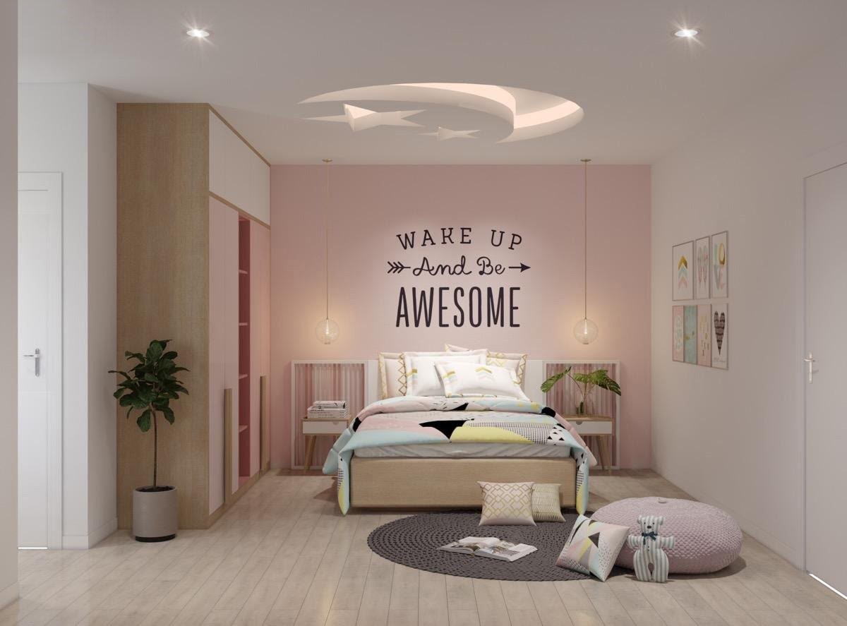 Kh&ocirc;ng gian ri&ecirc;ng của c&ocirc; con g&aacute;i với thiết kế nội thất đơn giản, phối kết m&agrave;u sắc tinh tế. Mảng tường sơn m&agrave;u hồng pastel trở th&agrave;nh điểm nhấn tươi mới, đ&aacute;ng y&ecirc;u.