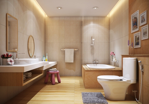 Ph&ograve;ng tắm - vệ sinh trong nh&agrave; ống 4,5 tầng gồm đầy đủ tiện &iacute;ch hiện đại v&agrave; th&acirc;n thiện, an to&agrave;n với người gi&agrave;, trẻ nhỏ.