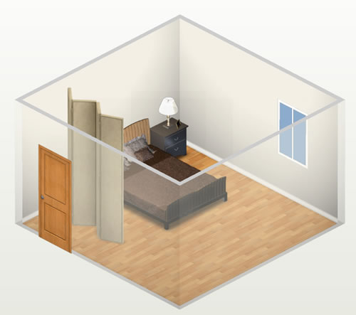 h&igrave;nh ảnh minh họa cho việc sử dụng b&igrave;nh phong che chắn giữa giường ngủ v&agrave; cửa ra v&agrave;o ph&ograve;ng