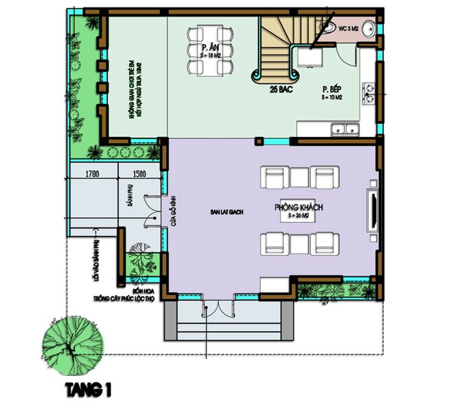 Mặt bằng bố trí nội thất tầng 1 biệt thự
