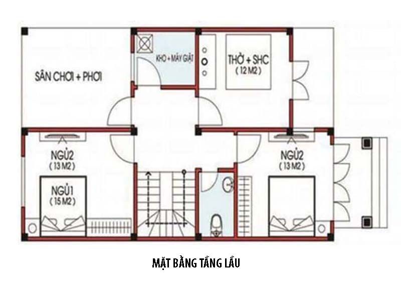 Mặt bằng bố tr&iacute; nội thất tầng 2 nh&agrave; ống
