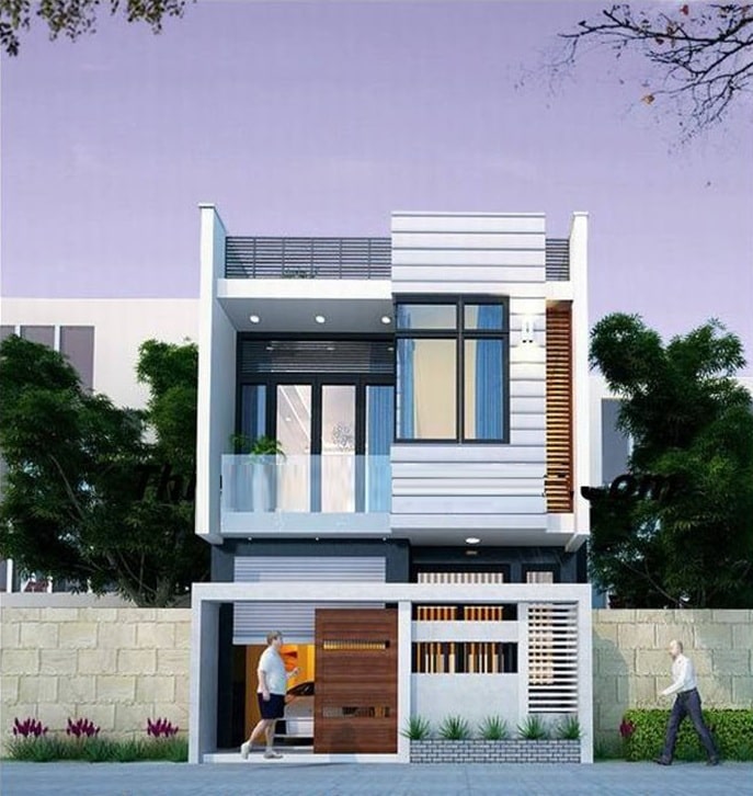 Phối cảnh 3D mẫu nh&agrave; ống 2 tầng phong c&aacute;ch hiện đại