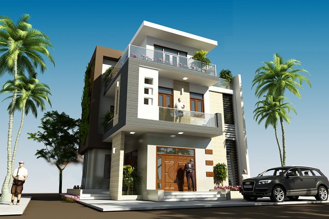 Phối cảnh 3D mẫu biệt thự 3 tầng phong cách hiện đại