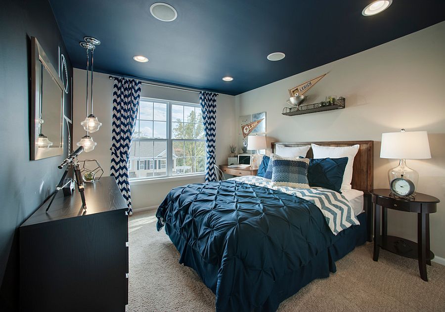 Ph&ograve;ng ngủ d&agrave;nh cho cậu con trai lớn với t&ocirc;ng m&agrave;u xanh dương chủ đạo, mang đến vẻ đẹp sang trọng, sự tươi mới v&agrave; trẻ trung.
