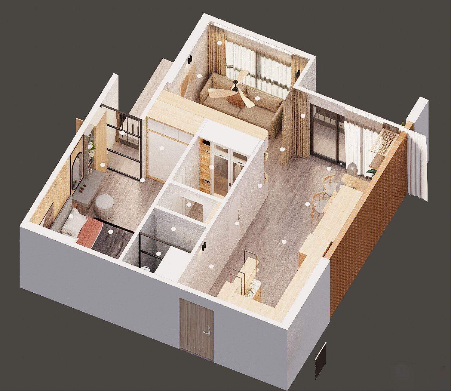 Từng cm2 trong căn hộ 60m2 được tận dụng triệt để và đầy tinh tế.