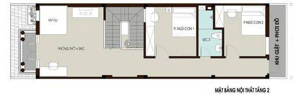 Mặt bằng bố tr&iacute; nội thất tầng 2 nh&agrave; phố
