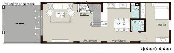Mặt bằng bố tr&iacute; nội thất tầng 1 nh&agrave; phố 